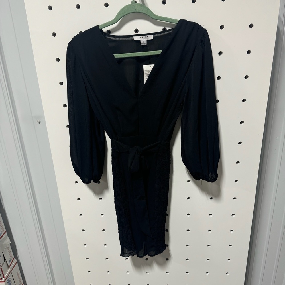 NWT FAVLUX Balloon Sleeve Black Mini Dress Size S